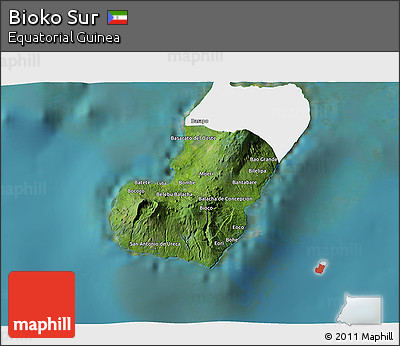 Satellite 3D Map of Bioko Sur, single color outside