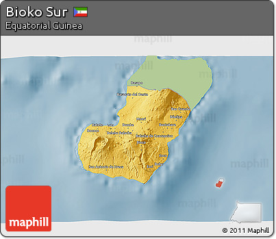 Savanna Style 3D Map of Bioko Sur, single color outside