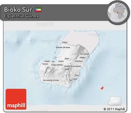 Silver Style 3D Map of Bioko Sur, single color outside