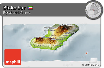 Physical Panoramic Map of Bioko Sur, semi-desaturated