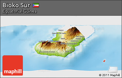 Physical Panoramic Map of Bioko Sur, single color outside