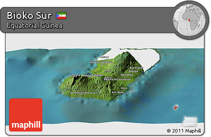 Satellite Panoramic Map of Bioko Sur, single color outside