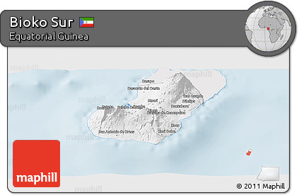 Silver Style Panoramic Map of Bioko Sur, single color outside