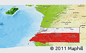 Flag Panoramic Map of Equatorial Guinea, physical outside, bathymetry sea, flag centered