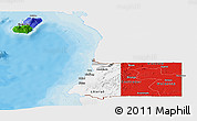 Flag Panoramic Map of Equatorial Guinea, single color outside, bathymetry sea, shaded relief sea, flag rotated
