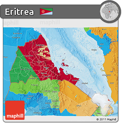 Flag 3D Map of Eritrea, political outside, flag rotated