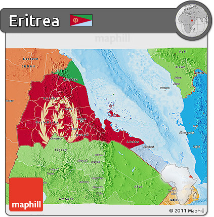 Flag 3D Map of Eritrea, political shades outside