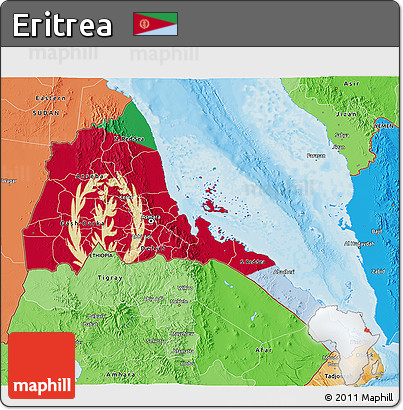 Flag 3D Map of Eritrea, political shades outside