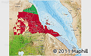 Flag 3D Map of Eritrea, satellite outside, bathymetry sea, flag centered