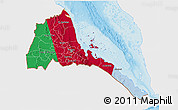 Flag 3D Map of Eritrea, single color outside, shaded relief sea, flag aligned to the middle
