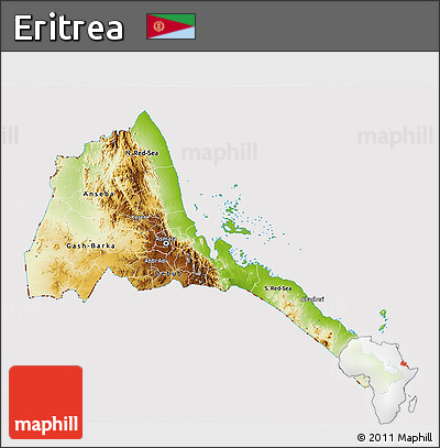 Physical 3D Map of Eritrea, cropped outside