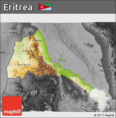 Physical 3D Map of Eritrea, darken, desaturated
