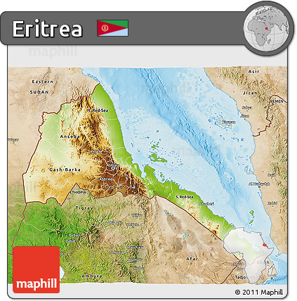 Physical 3D Map of Eritrea, satellite outside, shaded relief sea