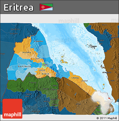 Political 3D Map of Eritrea, darken, land only