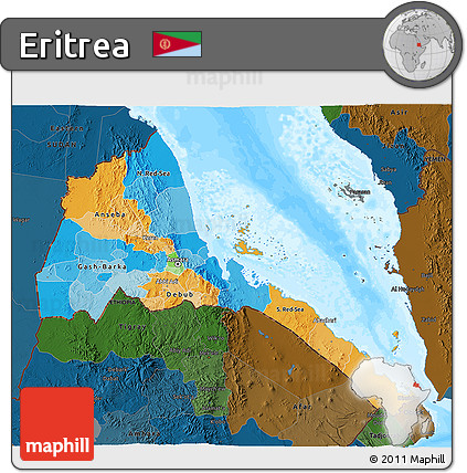 Political 3D Map of Eritrea, darken, land only