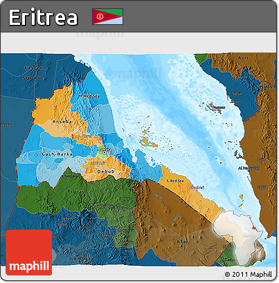 Political 3D Map of Eritrea, darken, land only
