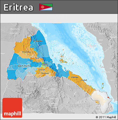 Political 3D Map of Eritrea, lighten, desaturated, land only
