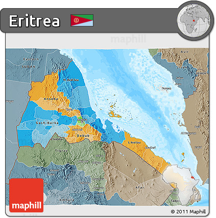 Political 3D Map of Eritrea, semi-desaturated, land only