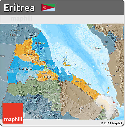 Political 3D Map of Eritrea, semi-desaturated, land only
