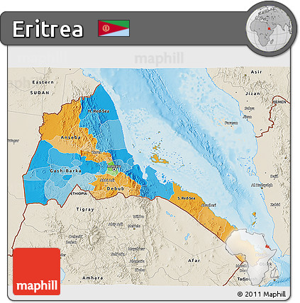 Political 3D Map of Eritrea, shaded relief outside