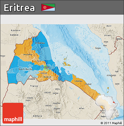 Political 3D Map of Eritrea, shaded relief outside