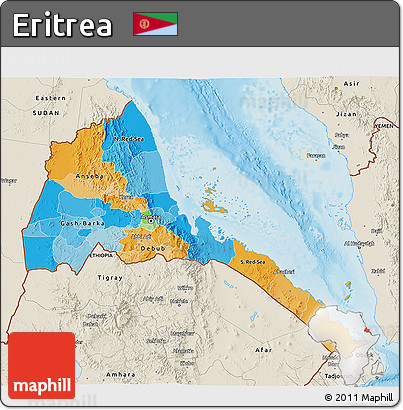 Political 3D Map of Eritrea, shaded relief outside
