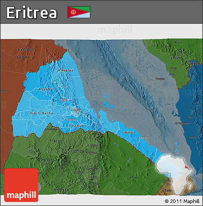Political Shades 3D Map of Eritrea, darken