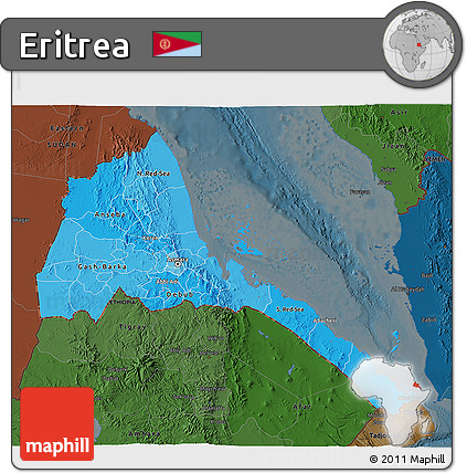 Political Shades 3D Map of Eritrea, darken