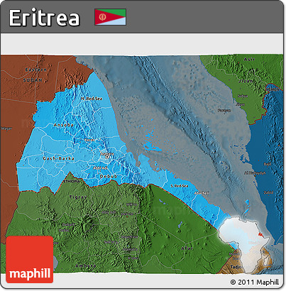 Political Shades 3D Map of Eritrea, darken
