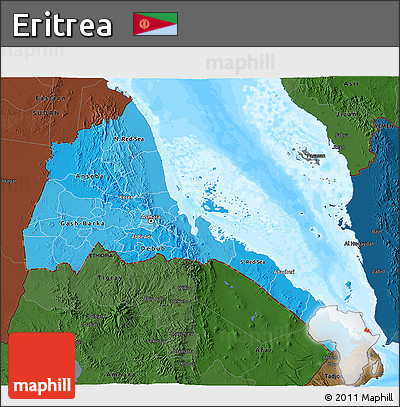 Political Shades 3D Map of Eritrea, darken, land only