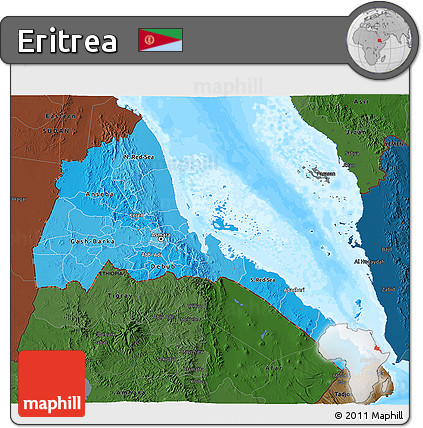 Political Shades 3D Map of Eritrea, darken, land only