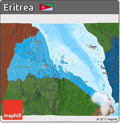 Political Shades 3D Map of Eritrea, darken, land only