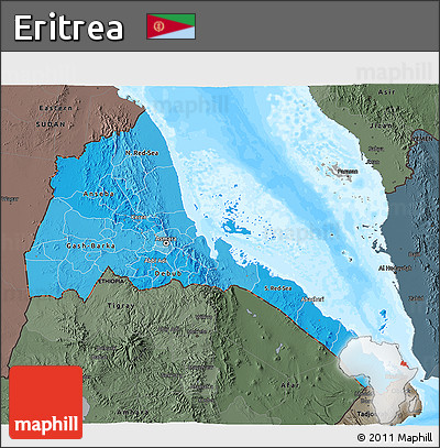 Political Shades 3D Map of Eritrea, darken, semi-desaturated, land only
