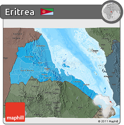 Political Shades 3D Map of Eritrea, darken, semi-desaturated, land only