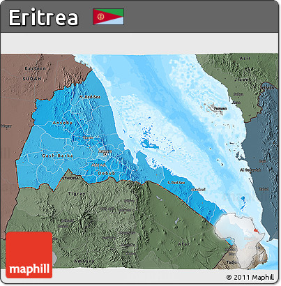 Political Shades 3D Map of Eritrea, darken, semi-desaturated, land only