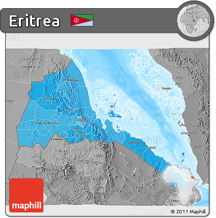 Political Shades 3D Map of Eritrea, desaturated, land only