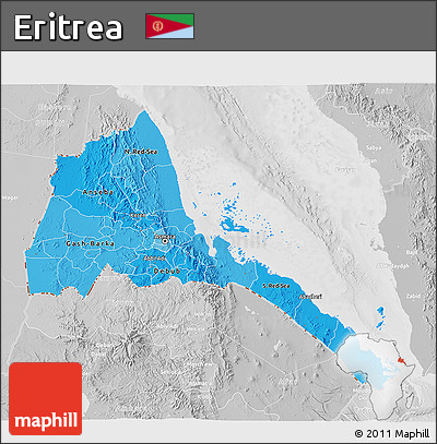 Political Shades 3D Map of Eritrea, lighten, desaturated