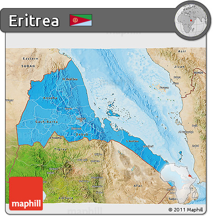 Political Shades 3D Map of Eritrea, satellite outside, bathymetry sea