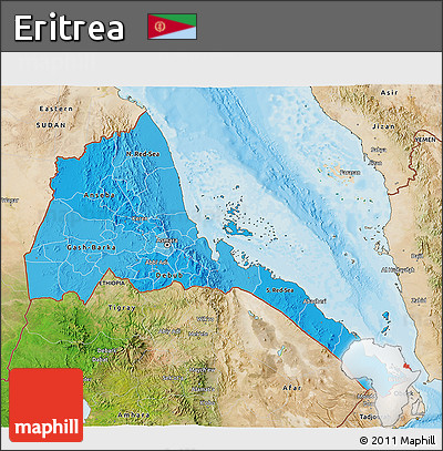 Political Shades 3D Map of Eritrea, satellite outside, bathymetry sea