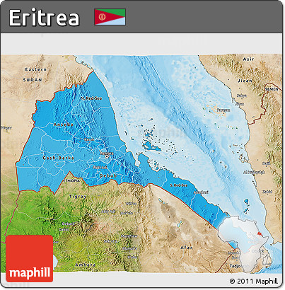 Political Shades 3D Map of Eritrea, satellite outside, bathymetry sea