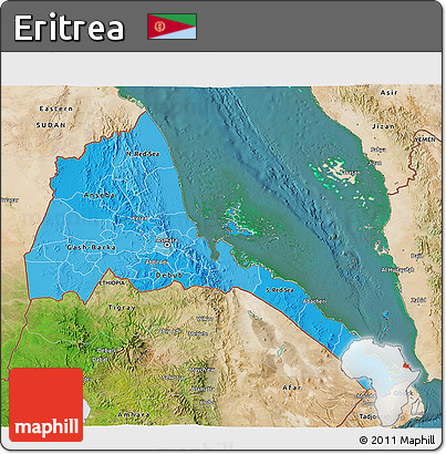 Political Shades 3D Map of Eritrea, satellite outside