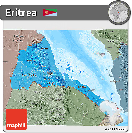 Political Shades 3D Map of Eritrea, semi-desaturated, land only