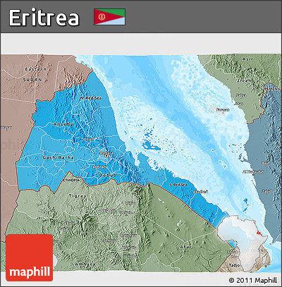 Political Shades 3D Map of Eritrea, semi-desaturated, land only