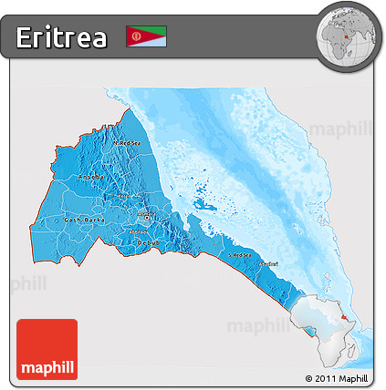 Political Shades 3D Map of Eritrea, single color outside, bathymetry sea