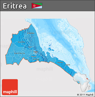 Political Shades 3D Map of Eritrea, single color outside, bathymetry sea