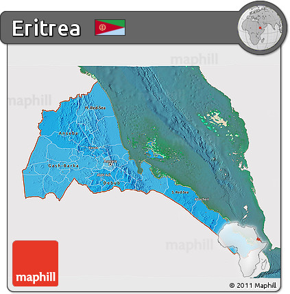 Political Shades 3D Map of Eritrea, single color outside, satellite sea