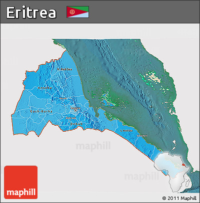 Political Shades 3D Map of Eritrea, single color outside, satellite sea