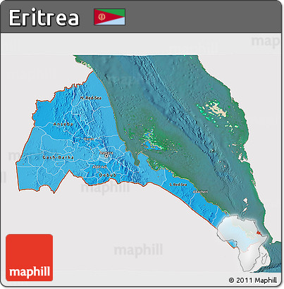 Political Shades 3D Map of Eritrea, single color outside, satellite sea