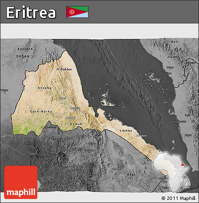 Satellite 3D Map of Eritrea, darken, desaturated