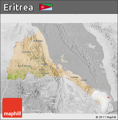 Satellite 3D Map of Eritrea, lighten, desaturated
